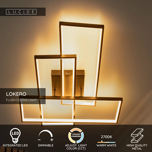 Lucide LOKERO - Flush ceiling light - LED Dim. - CCT - 1x60W 2700K/4000K - Black - USP